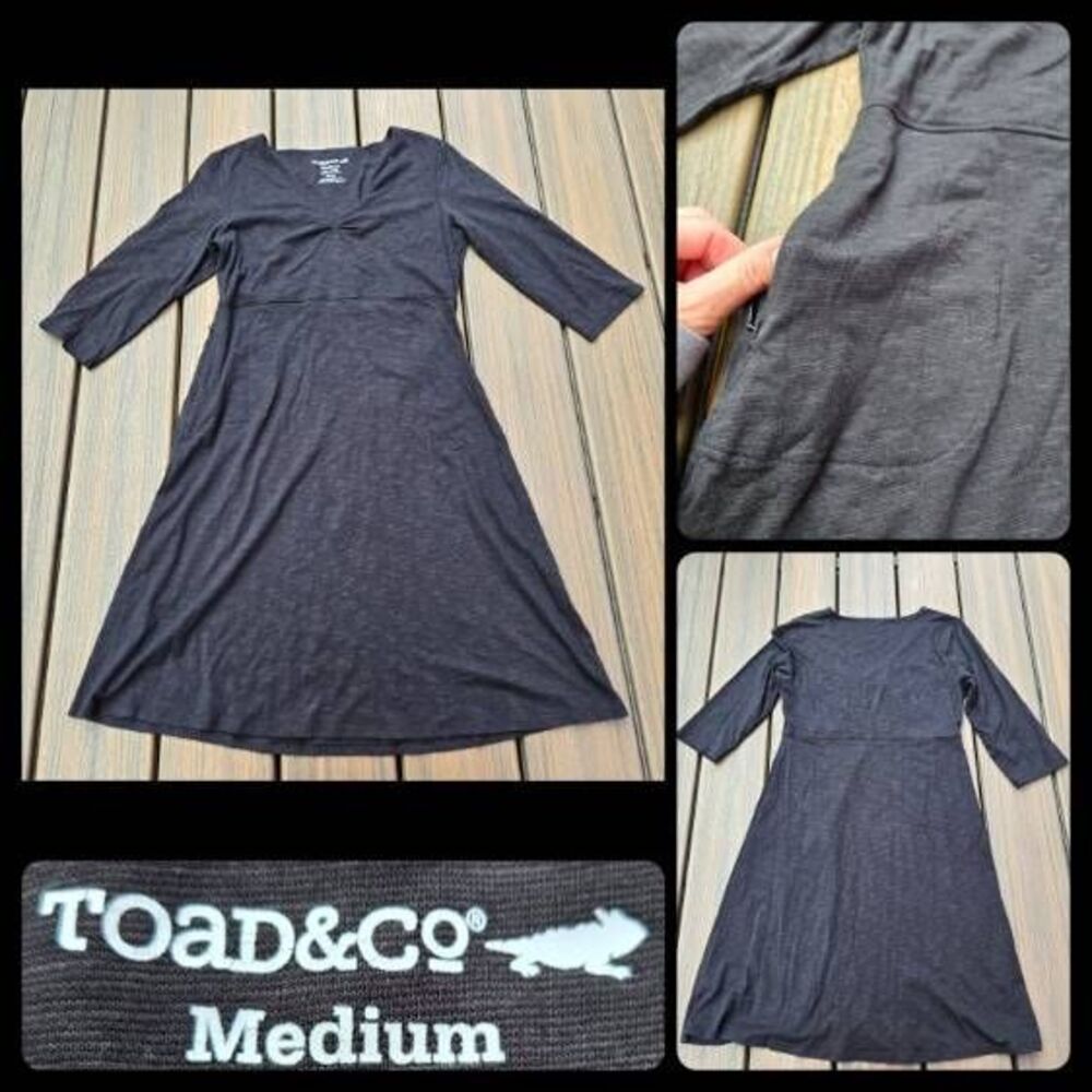 Toad & Co Rosalinda Dress black 3/4 sleeve fit & flare pocket medium